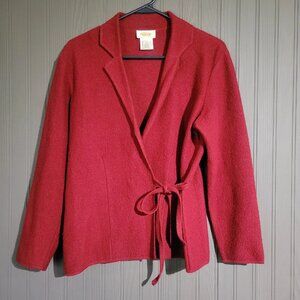 Vintage Talbots Cardigan Sweater Small Petites SP Women’s Tie Red 100% Wool Wrap